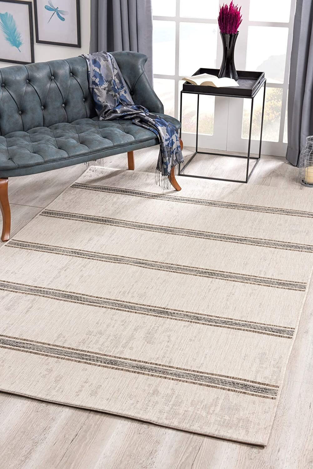 3' X 20' Ivory Transitional Striped Runner Rug