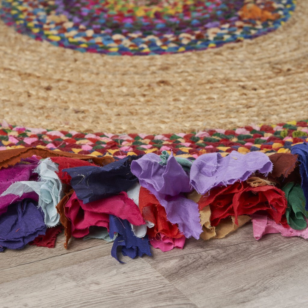Natural Jute Multicolored Medallion Area Rug?With Fringe