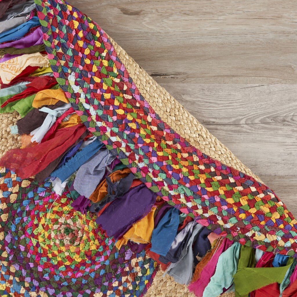 Natural Jute Multicolored Medallion Area Rug?With Fringe