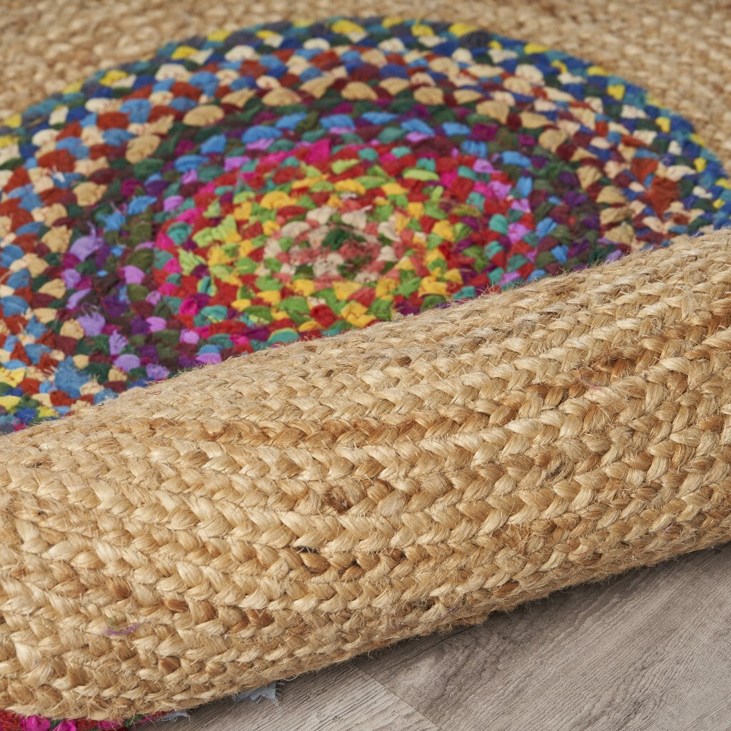Natural Jute Multicolored Medallion Area Rug?With Fringe