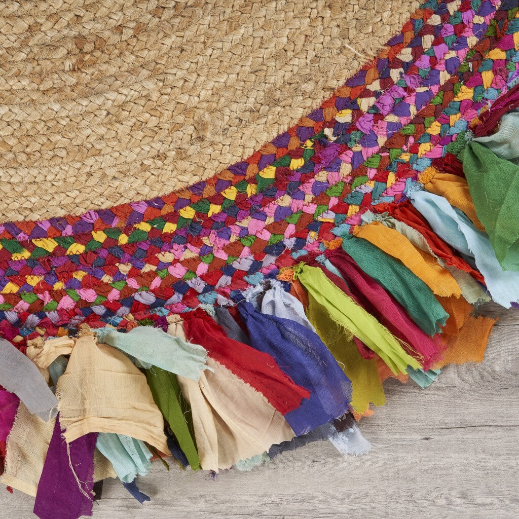 Natural Jute Multicolored Medallion Area Rug?With Fringe