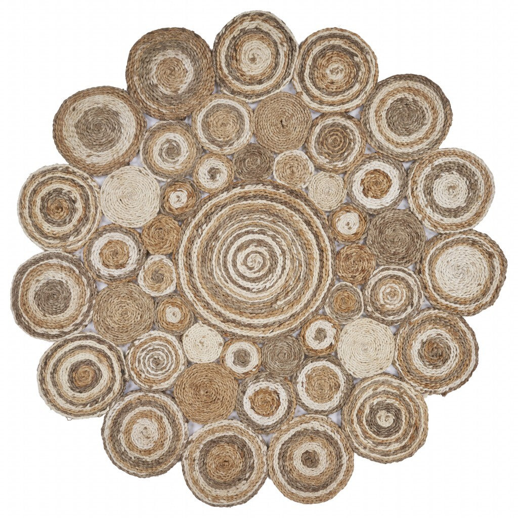 Multi-Toned Intricate Circle Natural Jute Area Rug - Buy Rugs