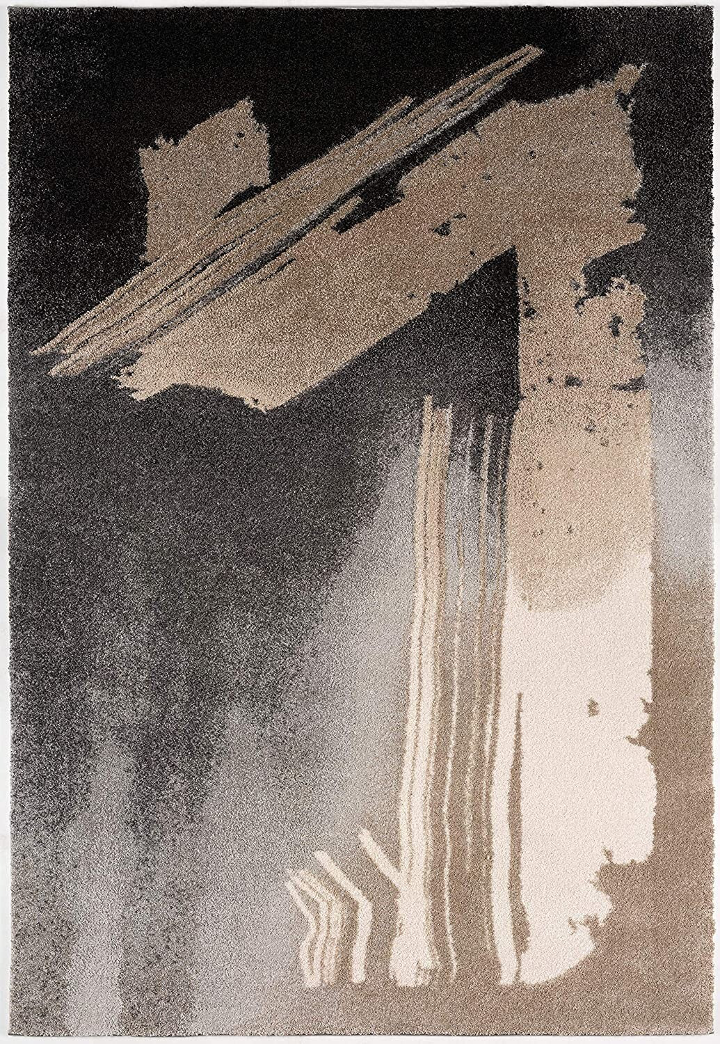 4' x 6' Gray and Tan Abstract Stroke Area Rug