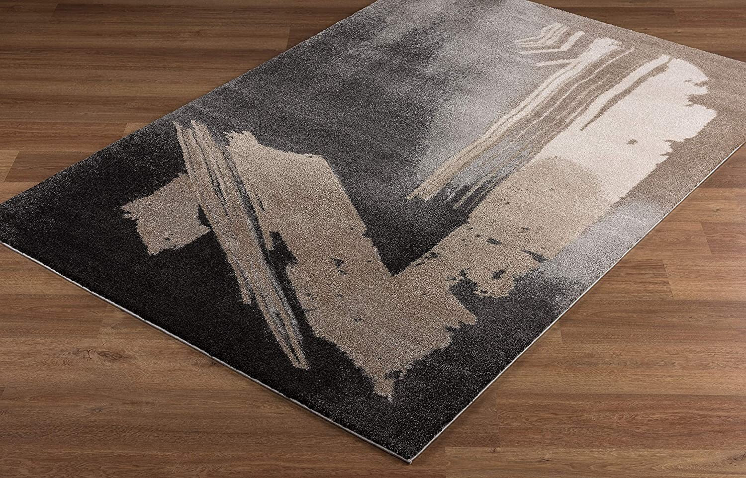4' x 6' Gray and Tan Abstract Stroke Area Rug