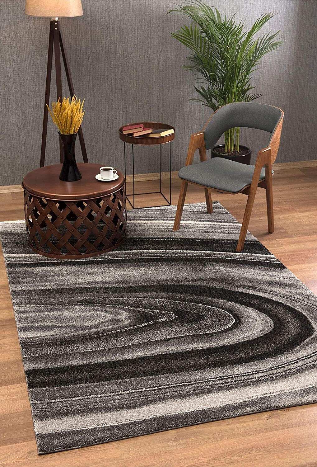 5' x 8' Dark Gray Abstract Illusional Area Rug