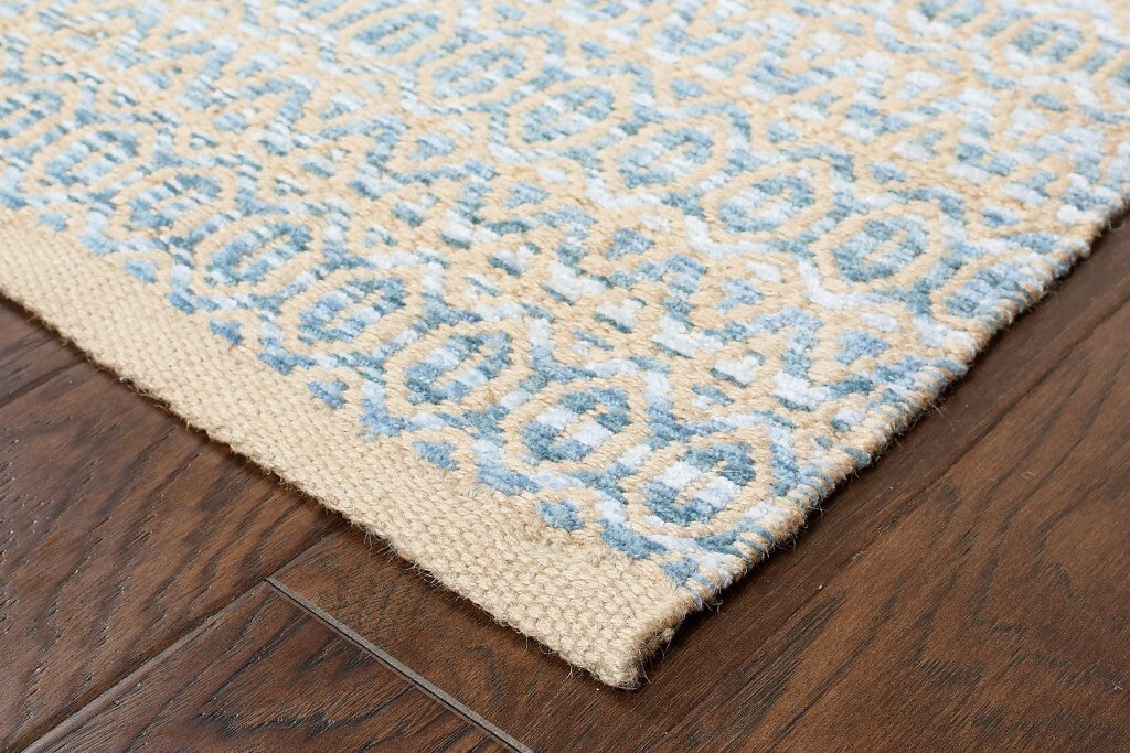 5' x 8' Tan and Seafoam Striated Area Rug