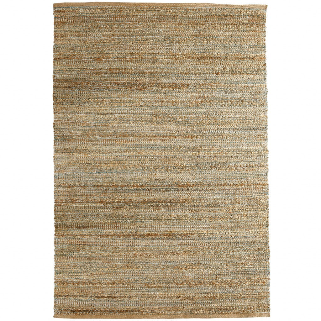 8' x 10' Teal and Natural Braided Jute Area Rug