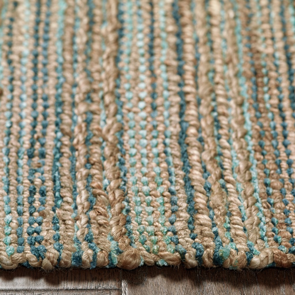9' x 12' Teal and Natural Braided Jute Area Rug