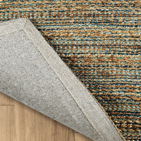 9' x 12' Teal and Natural Braided Jute Area Rug