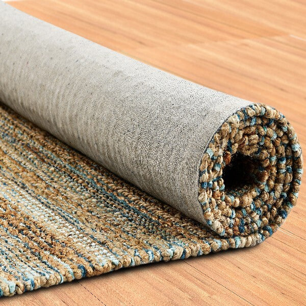9' x 12' Teal and Natural Braided Jute Area Rug