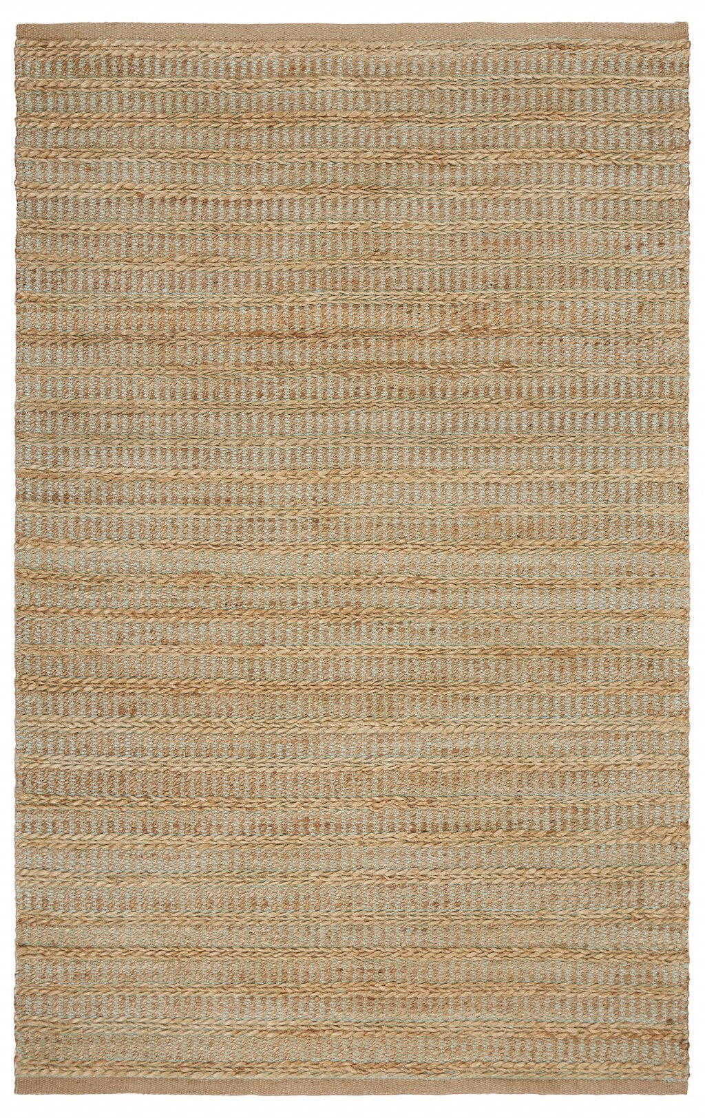9' x 12' Tan and Seafoam Braided Area Rug