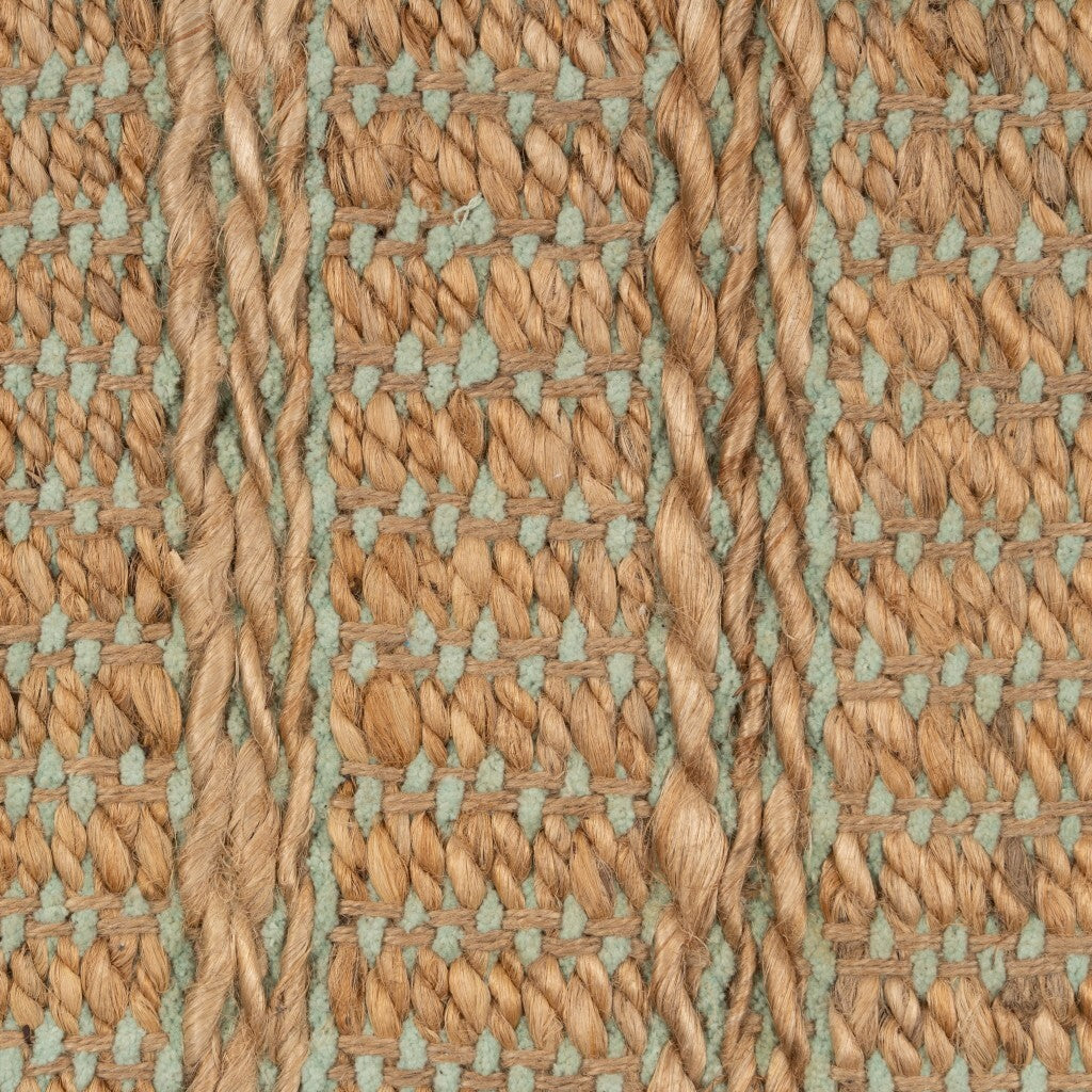 9' x 12' Tan and Seafoam Braided Area Rug