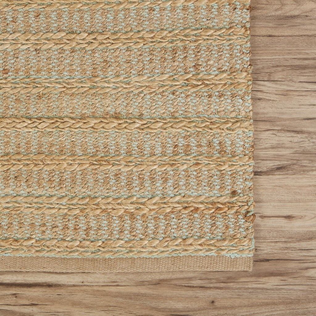 9' x 12' Tan and Seafoam Braided Area Rug