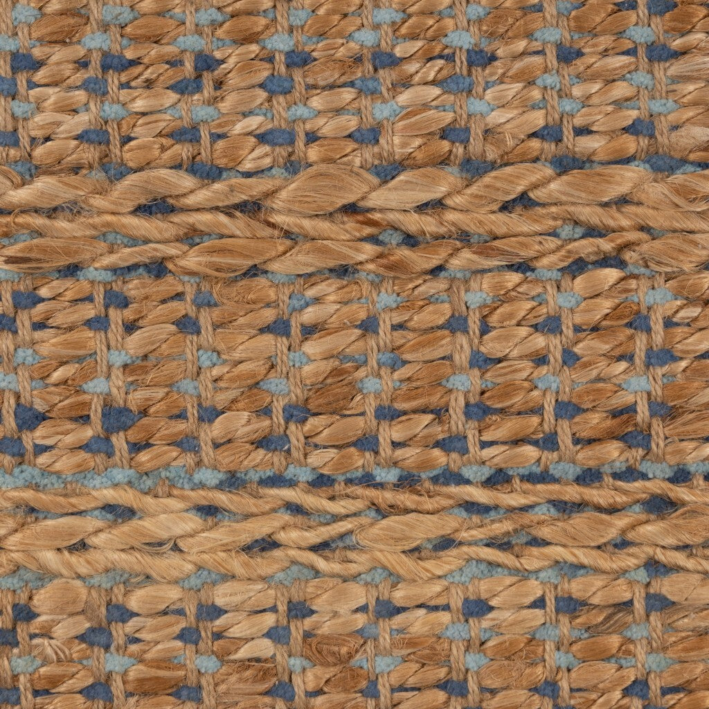 9' x 12' Tan and Navy Braided Jute Area Rug