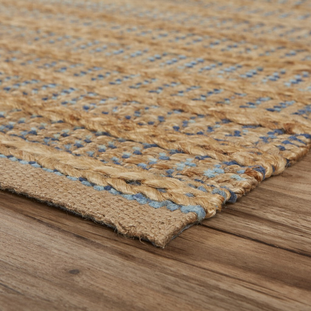 9' x 12' Tan and Navy Braided Jute Area Rug