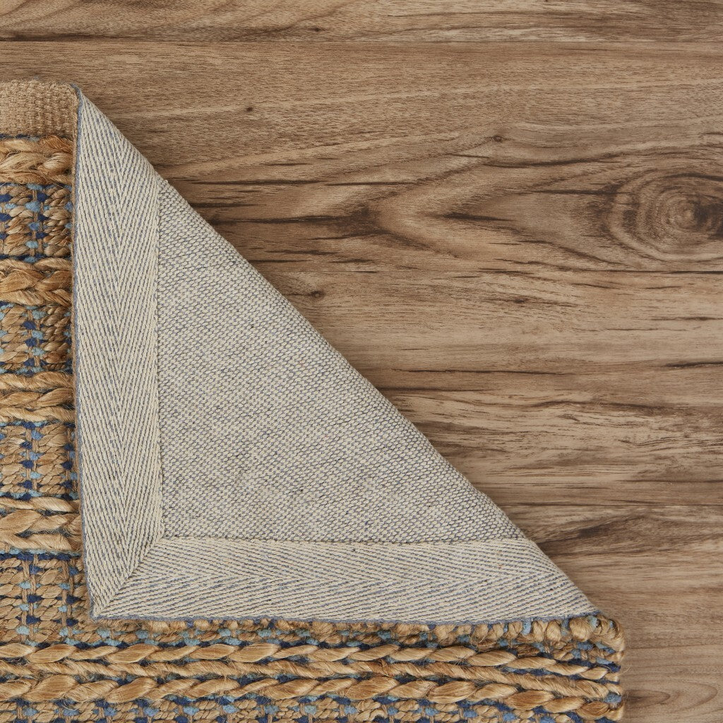 9' x 12' Tan and Navy Braided Jute Area Rug