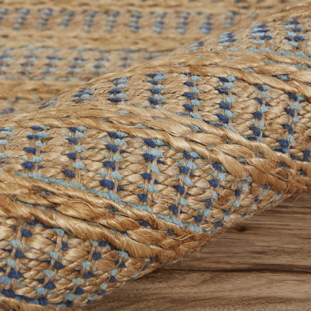 9' x 12' Tan and Navy Braided Jute Area Rug
