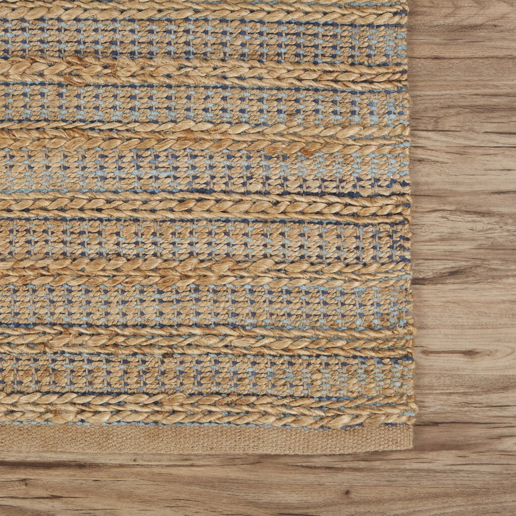 9' x 12' Tan and Navy Braided Jute Area Rug
