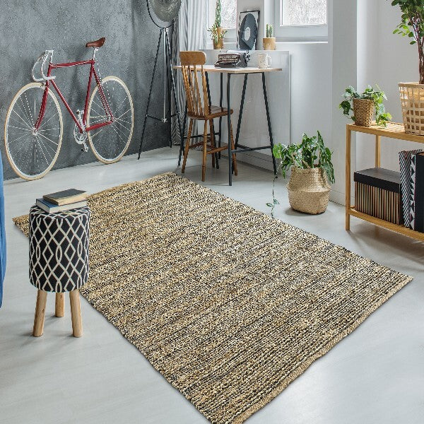 8' x 10' Gray and Natural Braided Striped Area Rug