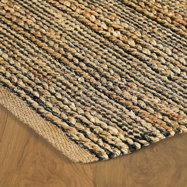 9' x 12' Gray and Natural Braided Striped Area Rug