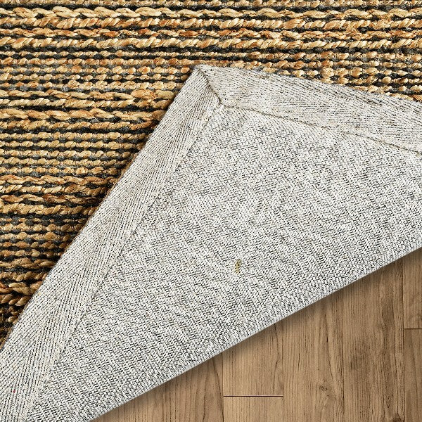 9' x 12' Gray and Natural Braided Striped Area Rug