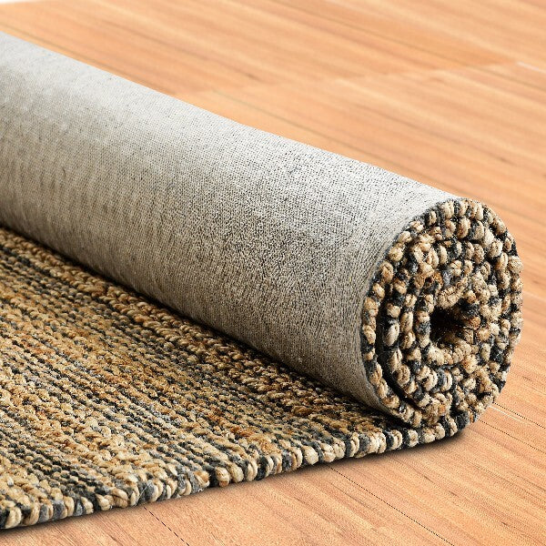 9' x 12' Gray and Natural Braided Striped Area Rug