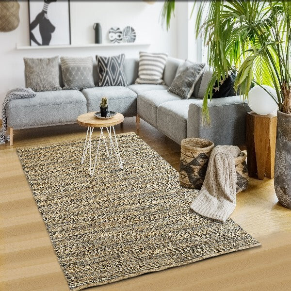 9' x 12' Gray and Natural Braided Striped Area Rug