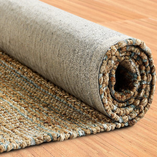 8' x 10' Blue and Natural Braided Jute Area Rug
