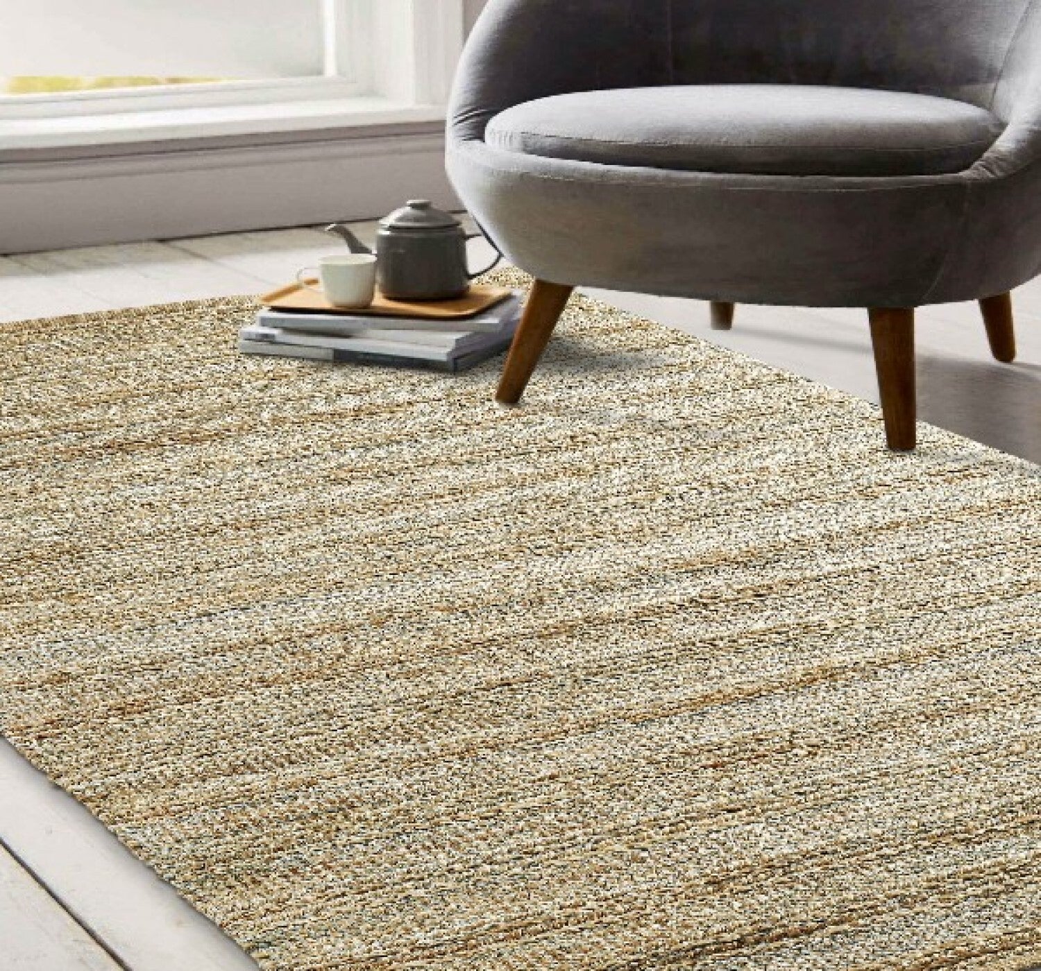 8' x 10' Blue and Natural Braided Jute Area Rug
