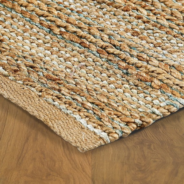 9' x 12' Blue and Natural Braided Jute Area Rug