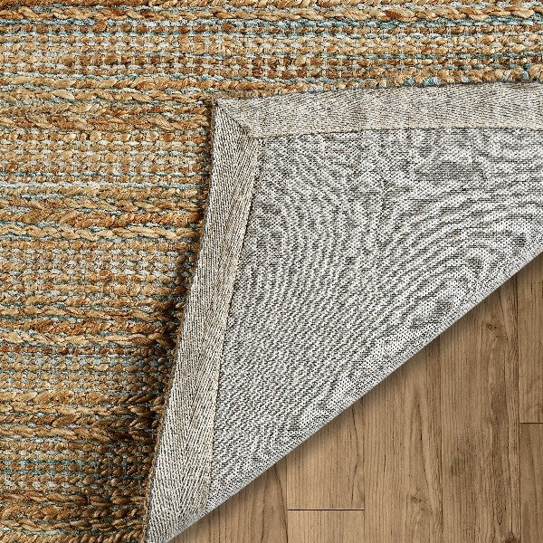 9' x 12' Blue and Natural Braided Jute Area Rug