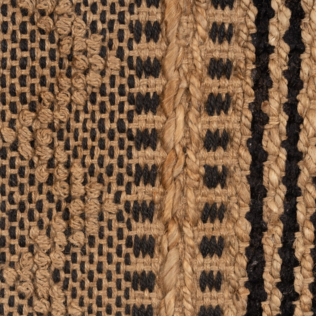 9' x 13' Tan and Black Intricate Striped Area Rug