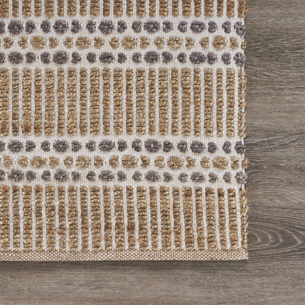 8' x 10' Tan and Gray Detailed Stripes Area Rug