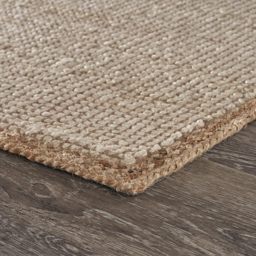 9' x 12' Tan and White Braid Border Area Rug