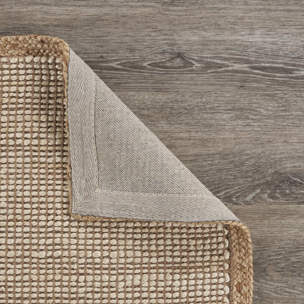9' x 12' Tan and White Braid Border Area Rug