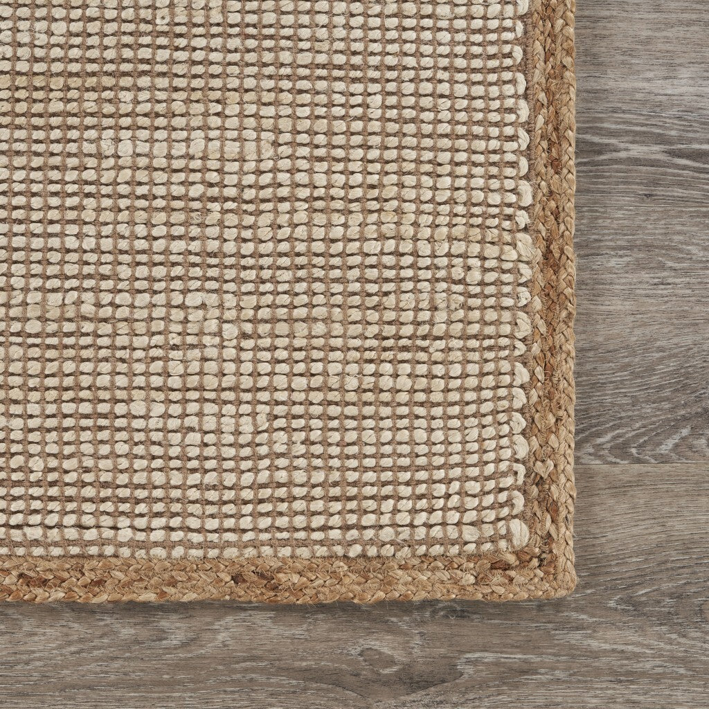 9' x 12' Tan and White Braid Border Area Rug