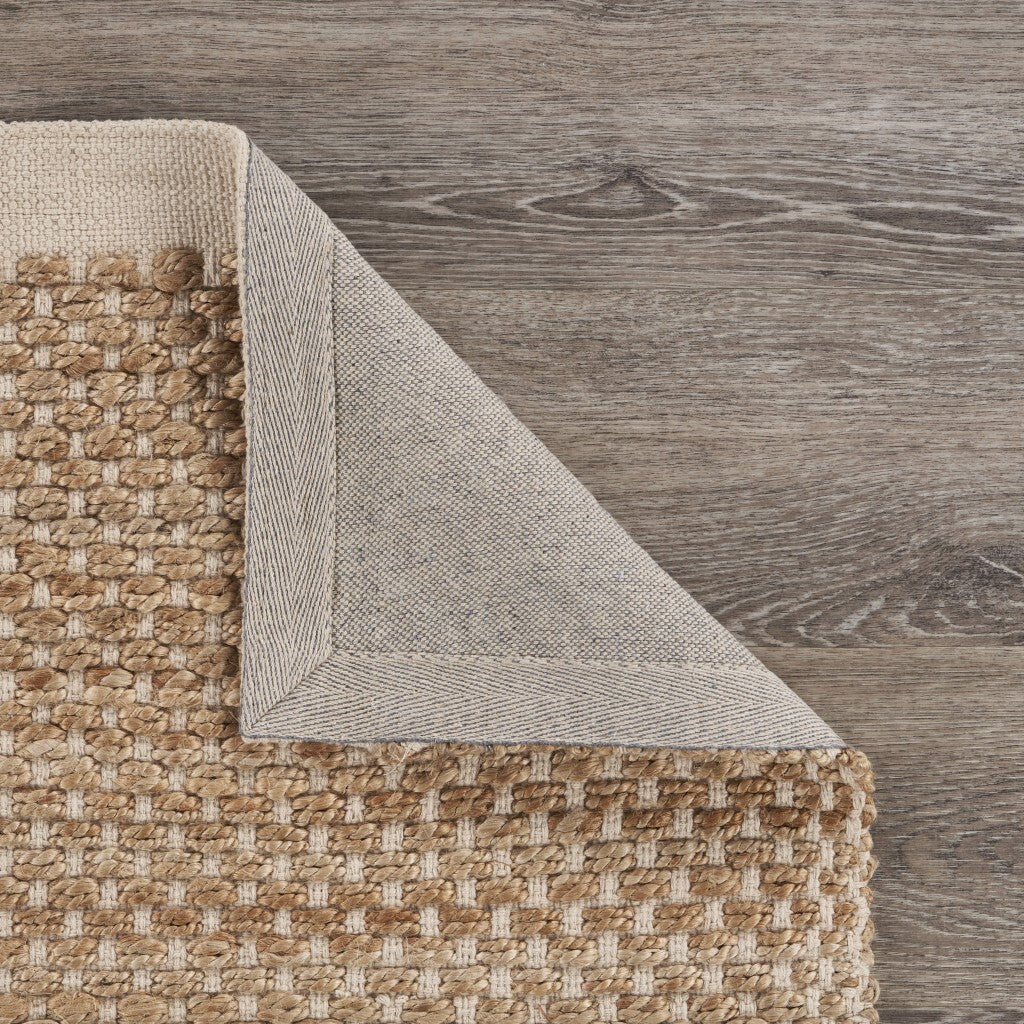9' x 12' Tan and White Detailed Woven Area Rug