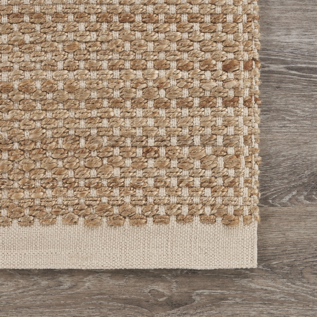 9' x 12' Tan and White Detailed Woven Area Rug