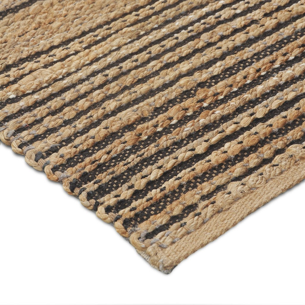 9' x 12' Tan and Black Eclectic Striped Area Rug