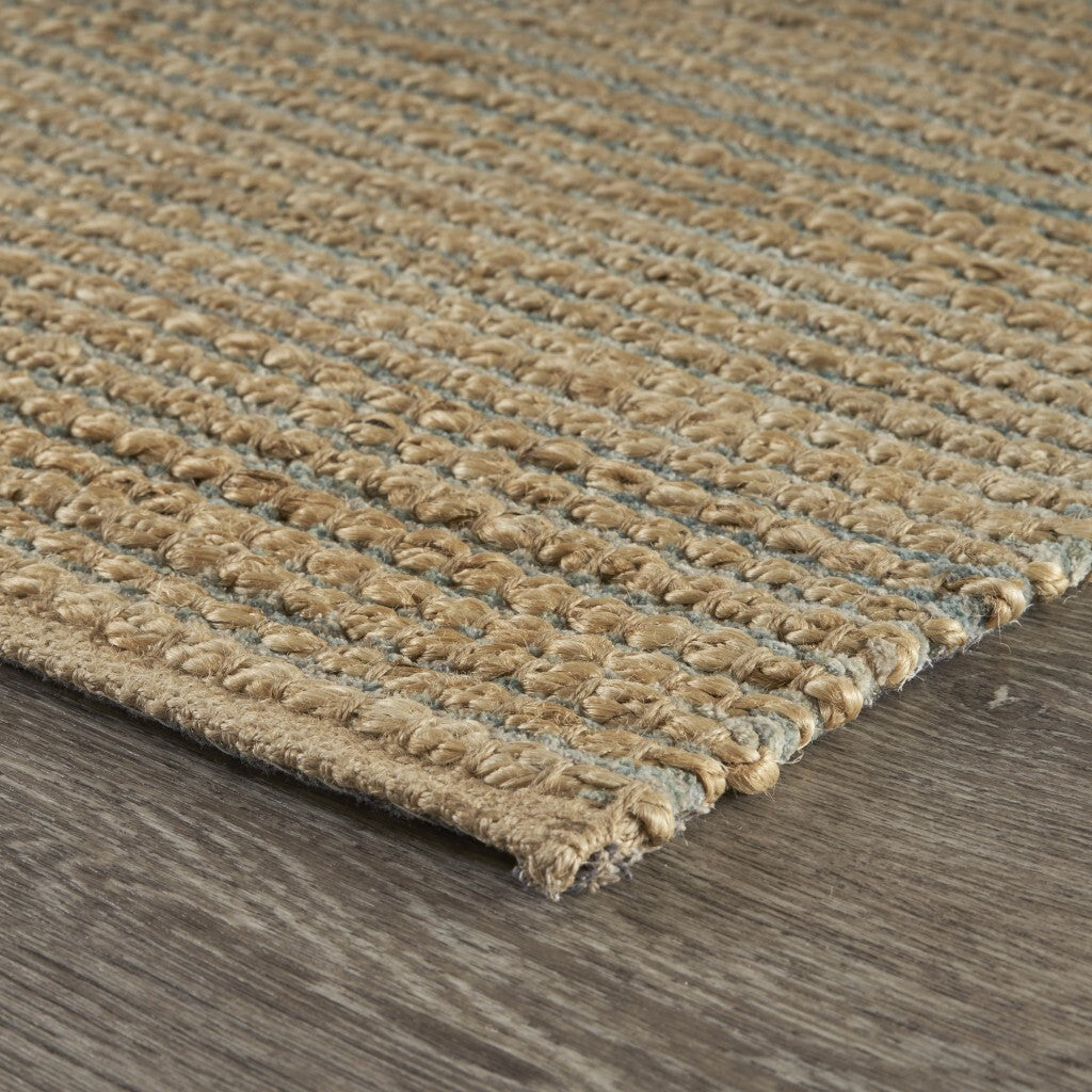 9' x 12' Tan and Blue Undertone Striated Area Rug
