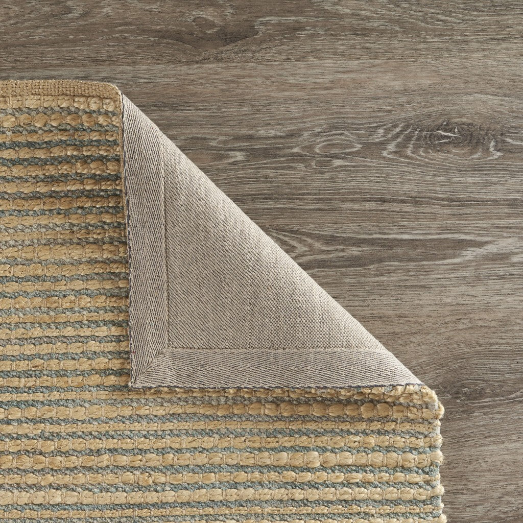 9' x 12' Tan and Blue Undertone Striated Area Rug