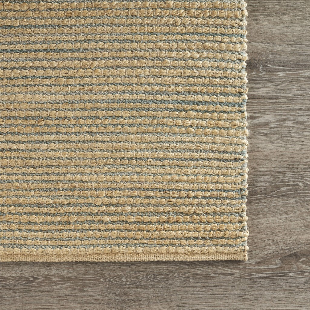 9' x 12' Tan and Blue Undertone Striated Area Rug