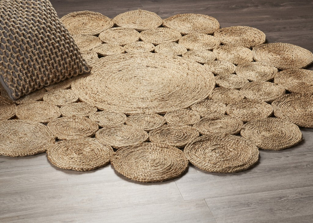 4' Round Natural Tan Orbital Area Rug