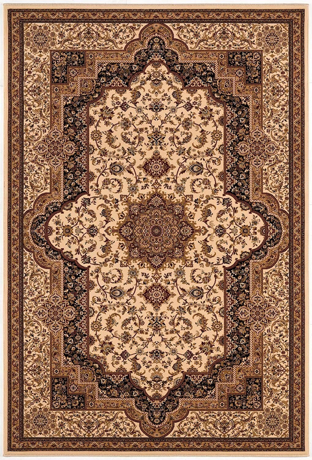 5' x 8' Cream and Black Decorative Area Rug