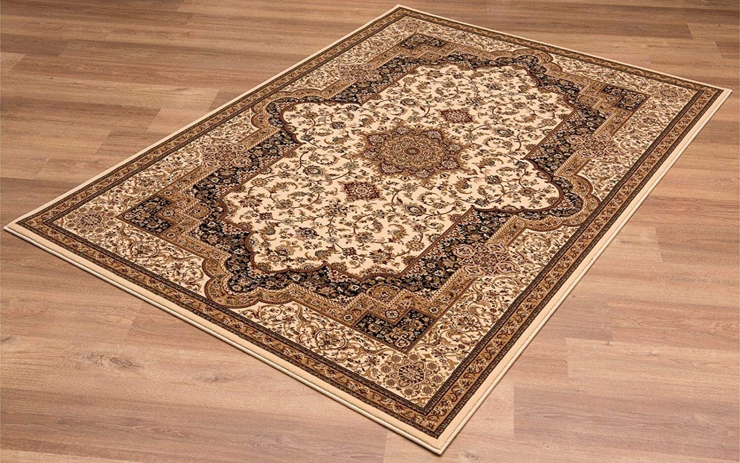 5' x 8' Cream and Black Decorative Area Rug