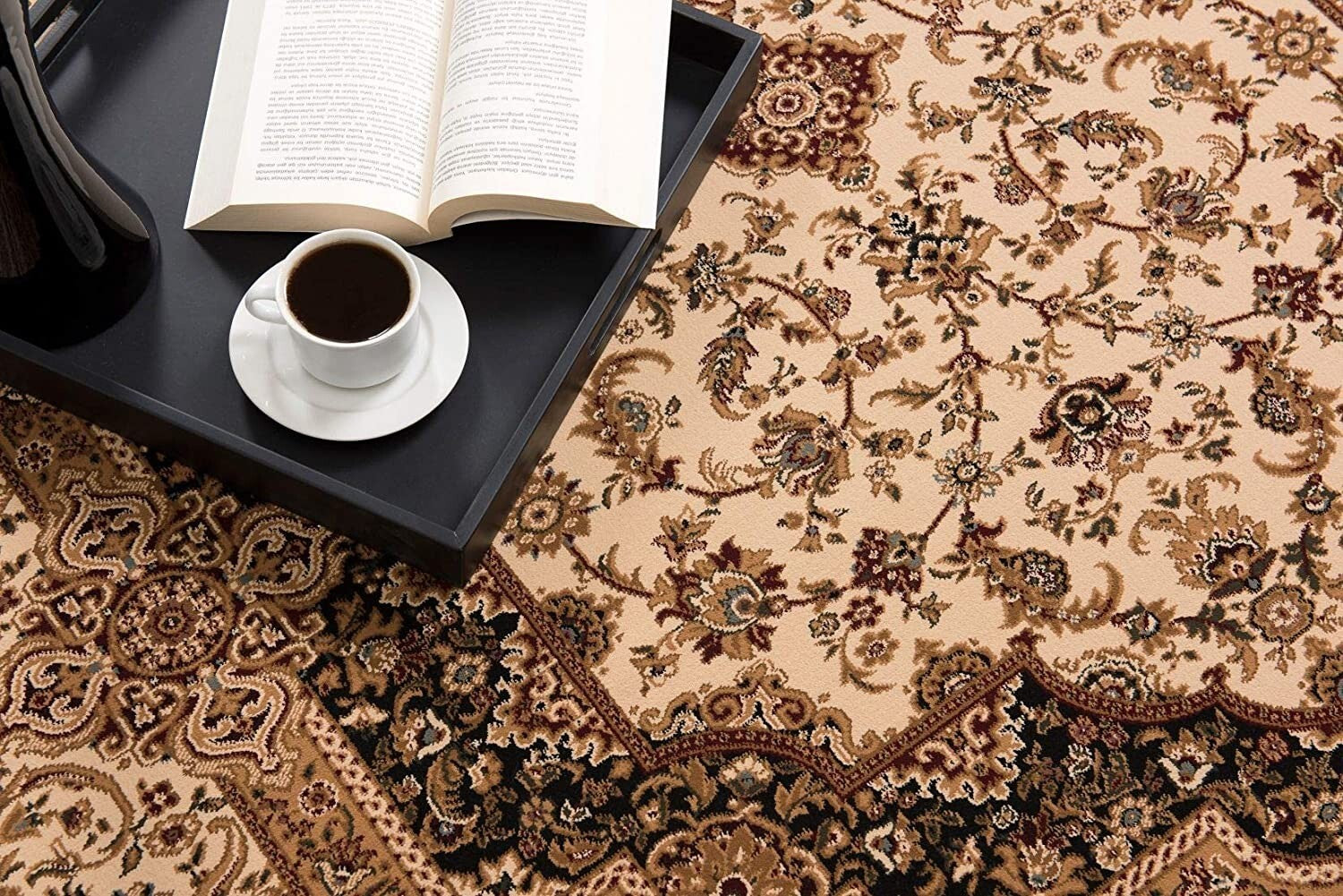 5' x 8' Cream and Black Decorative Area Rug