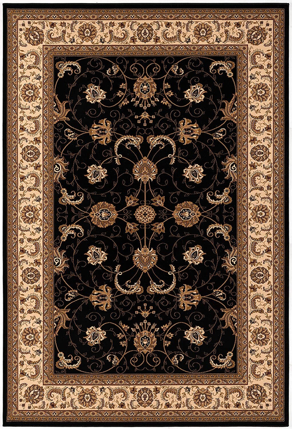7' x 9' Black and Tan Floral Vines Area Rug