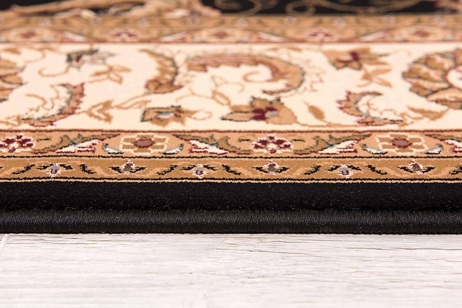 7' x 9' Black and Tan Floral Vines Area Rug