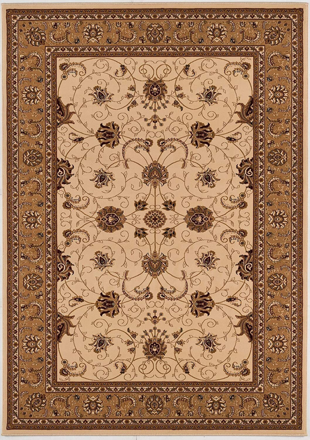 2' x 20' Cream and Tan Ornate Border Runner Rug
