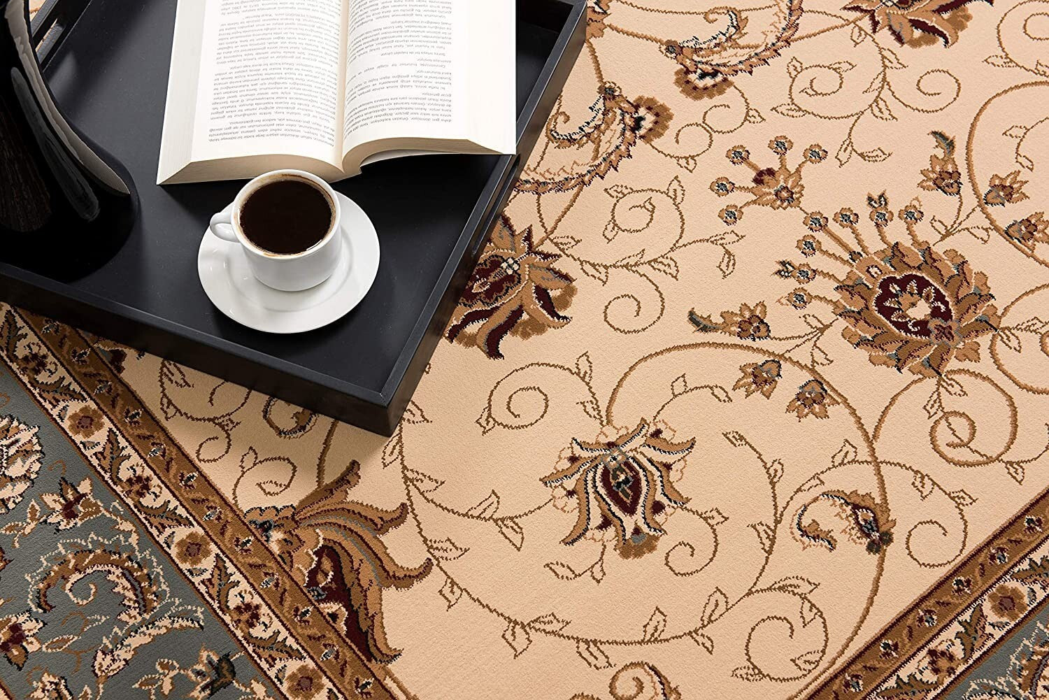 2' x 13' Cream and Blue Traditional Runner Rug